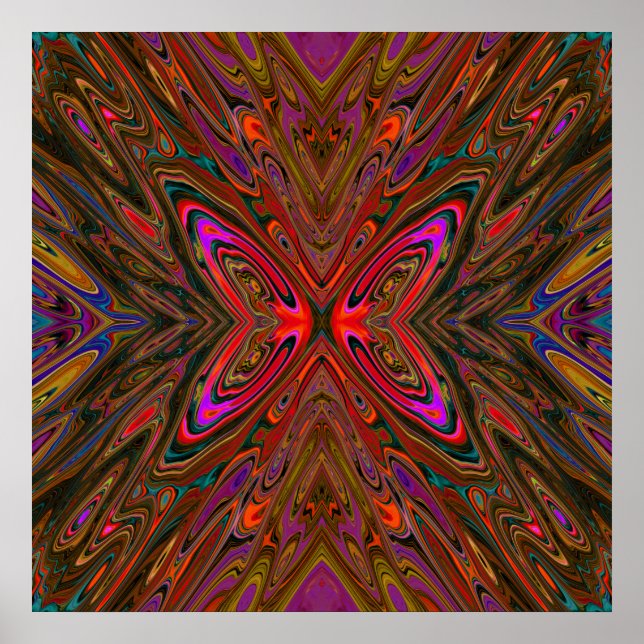 Poster Abstrato Trippy Orange e Magenta Butterfly (Frente)