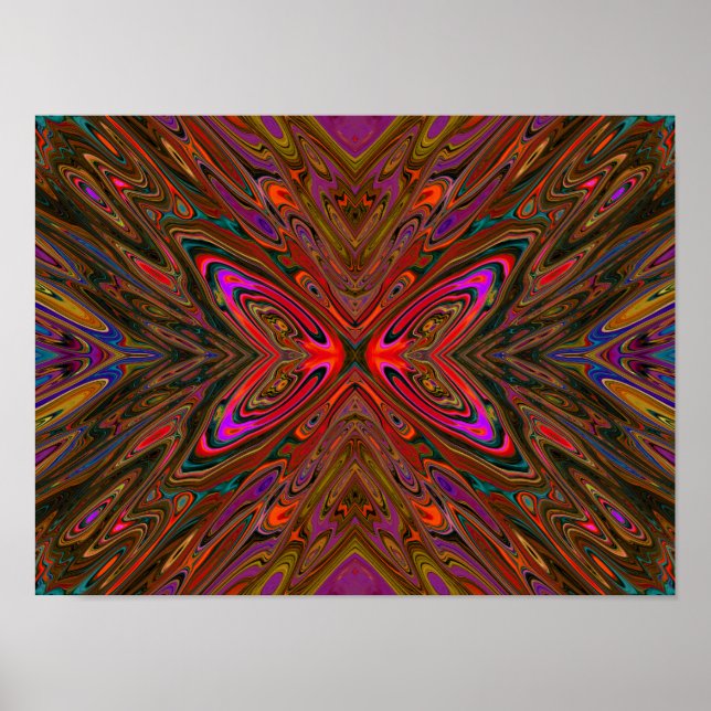 Poster Abstrato Trippy Orange e Magenta Butterfly (Frente)