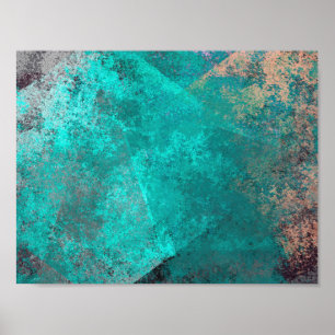 Poster abstrato turquesa de textura verde