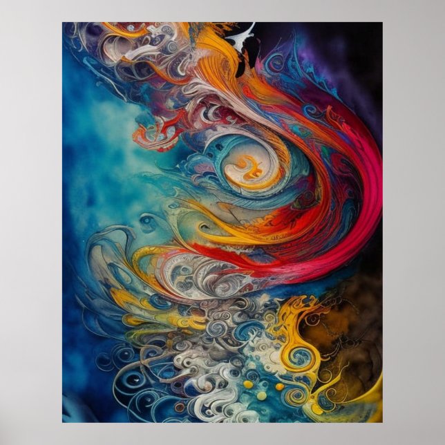 Poster Abstrato verde-azul-vermelho-branco-azul-moderno (Frente)