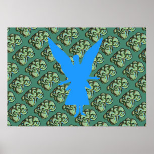 Poster abstrato verde com anjo azul