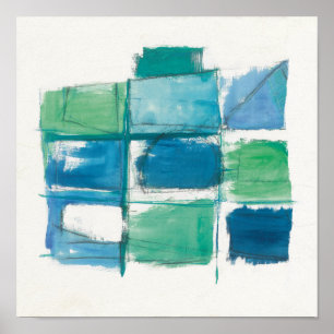 Poster Abstrato Verde E Azul Em Branco