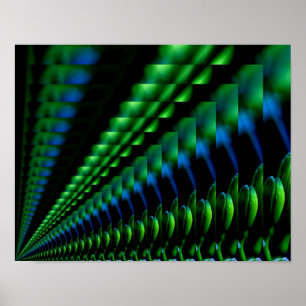 Póster Abstrato Verde E Flor Azul