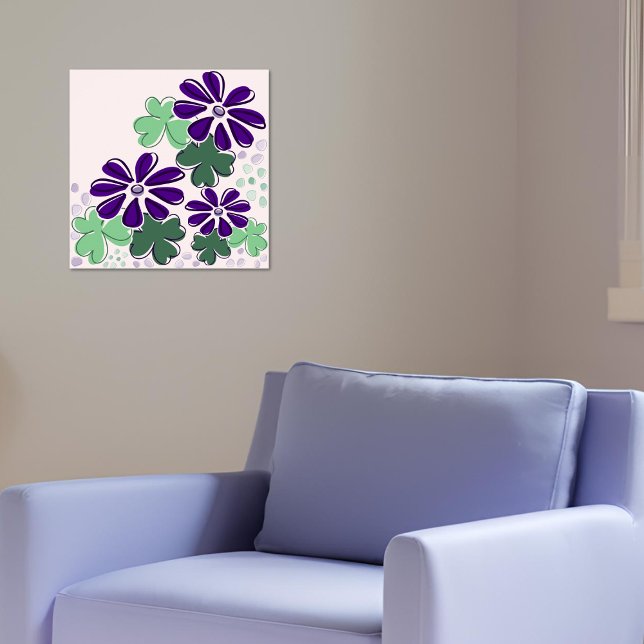 Poster Abstrato verde e púrpura, fechamento e porta da fl (Abstract Green and Purple Clover & Flower Doodle Poster)