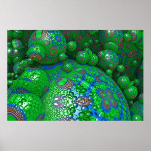 Poster Abstrato Verde Esferas Bolhas Trabalho de arte Wal