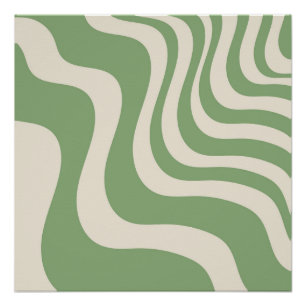 Póster Abstrato Verde Faixa de ondas moderna Primavera