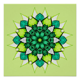 Póster Abstrato Verde Flor Mandala