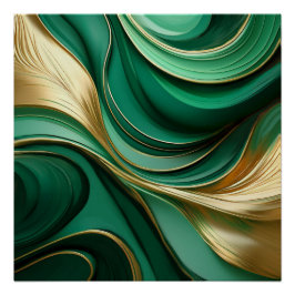 Póster Abstrato Verde moderno e Dourado-