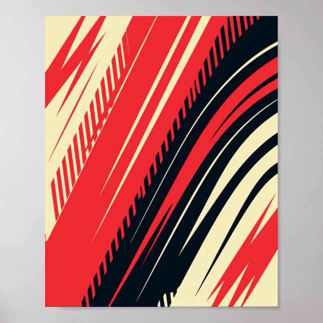 Poster Abstrato Vermelho e Preto Linhas Dinâmicas Curvas (Frente)