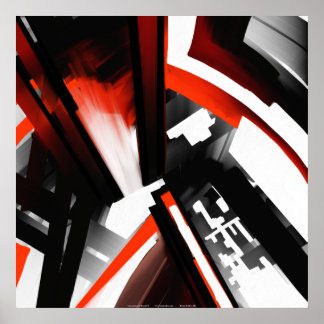 Póster Abstrato Vermelho Preto e Branco