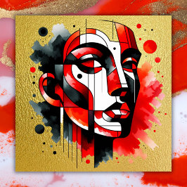 Poster Abstrato vermelho, preto e branco Face em ouro |