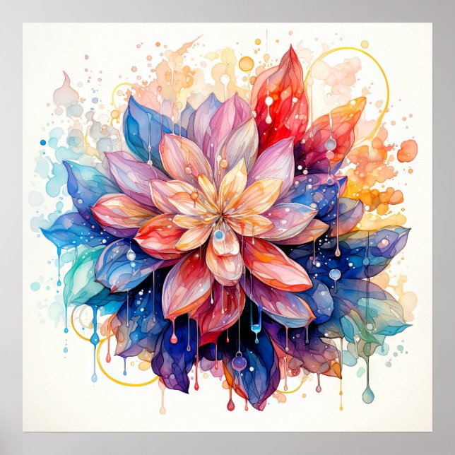 Poster Abstrato Vibrant Watercolor Flower Art (Frente)