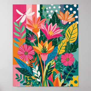 Poster Abstrato vibrante arte floral