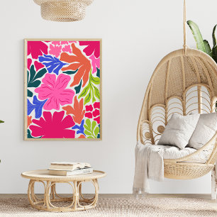 Poster Abstrato vibrante, brilhante e corajoso Floral Wal