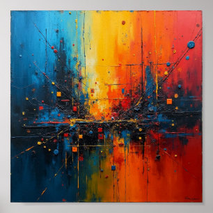 Poster Abstrato vibrante com azul, laranja e amarelo