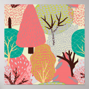 Poster Abstrato Vintage Green Trees