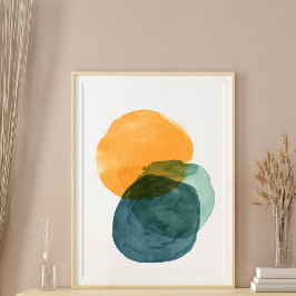 Poster Abstrato Watercolor Forma Estética Orgânica Teal