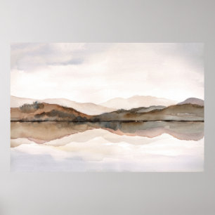 Poster Abstrato Watercolor Landscape Brown Mountain Lake