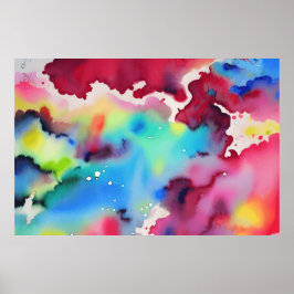 Poster Abstrato Watercolor muitas cores Design Interior