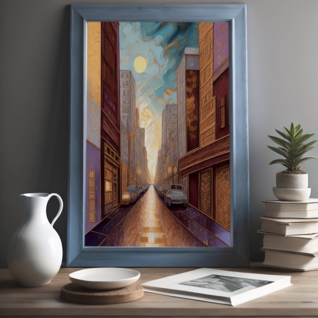 Poster Abstrato Watercolor Painting Dourada Cityscape 3:2 (Criador carregado)