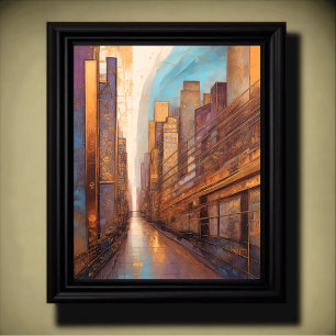 Poster Abstrato Watercolor Painting Dourada Cityscape 4:5
