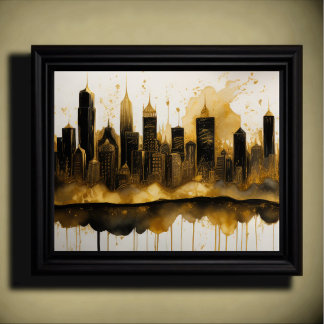 Poster Abstrato Watercolor Painting Dourada Cityscape 5:4