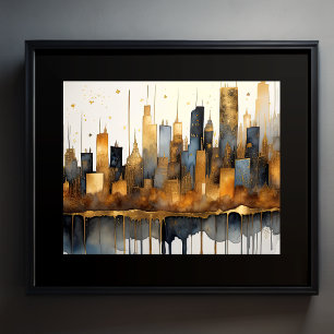 Poster Abstrato Watercolor Painting Dourada Cityscape 5:4