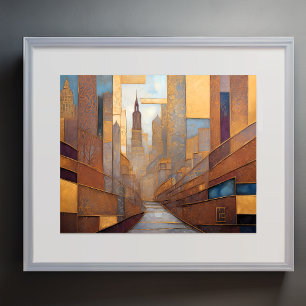 Poster Abstrato Watercolor Painting Dourada Cityscape 5:4