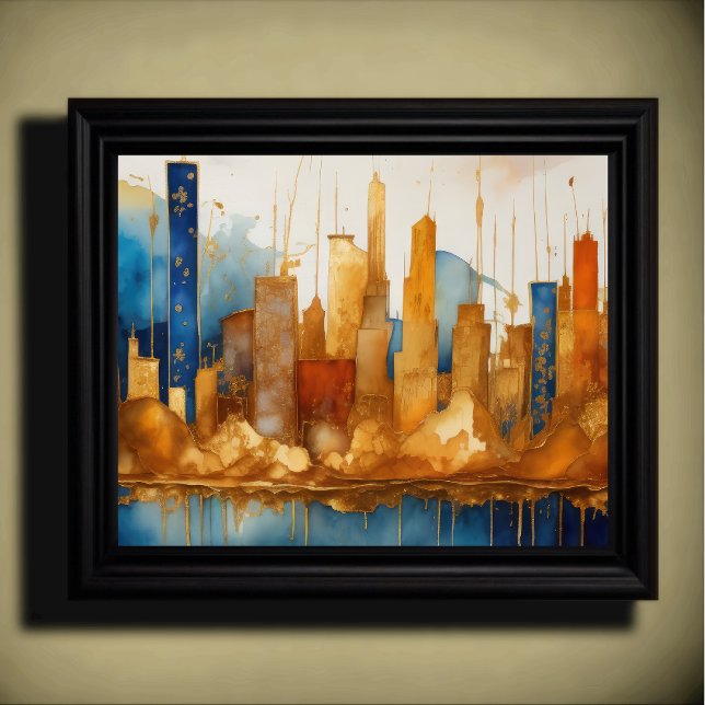 Poster Abstrato Watercolor Painting Dourada Cityscape 5:4 (Criador carregado)