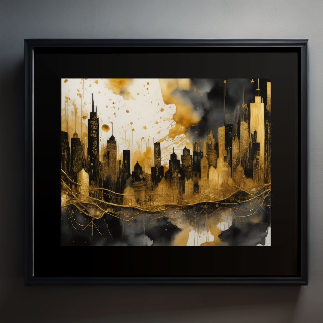 Poster Abstrato Watercolor Painting Dourada Cityscape 5:4 (Criador carregado)