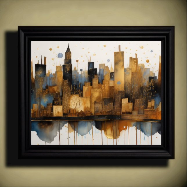 Poster Abstrato Watercolor Painting Dourada Cityscape 5:4 (Criador carregado)