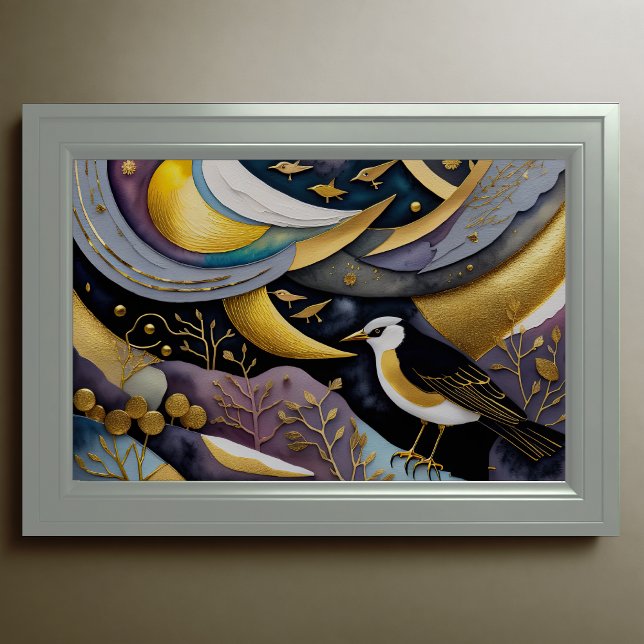 Poster Abstrato Watercolor Painting of Birds 3:2 (Criador carregado)