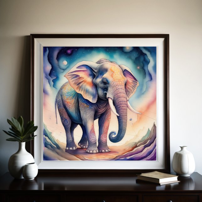 Poster Abstrato Watercolor Painting of Elephant 1:1 (Criador carregado)