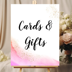 Poster Abstrato Watercolor Pink Pincel Traços e Dourado