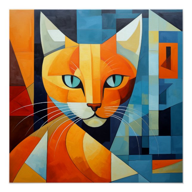 Póster Abstrato Whiskers: Gato Laranja (Frente)