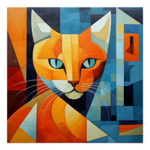 Póster Abstrato Whiskers: Gato Laranja