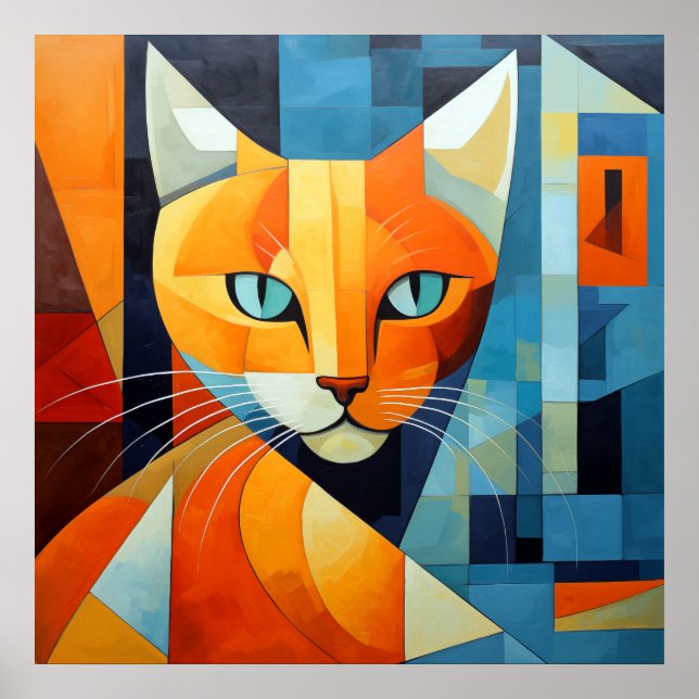 Poster Abstrato Whiskers: Gato Laranja (Frente)