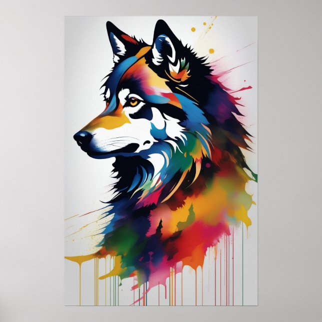 Poster Abstrato Wolf Retrait Art (Frente)