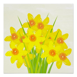 Póster Abstrato Yellow Daffodils Watercolor Art Poster