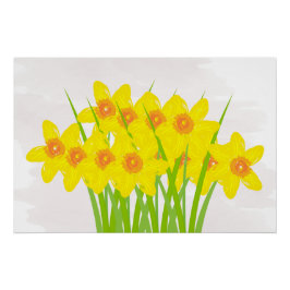 Póster Abstrato Yellow Daffodils Watercolor Art Poster