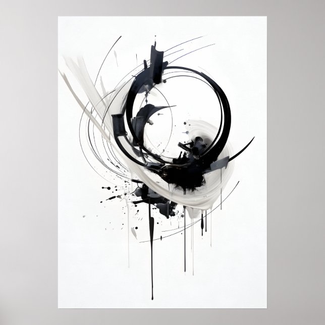 Poster Abstrato Zen Círculo Preto E Branco (Frente)