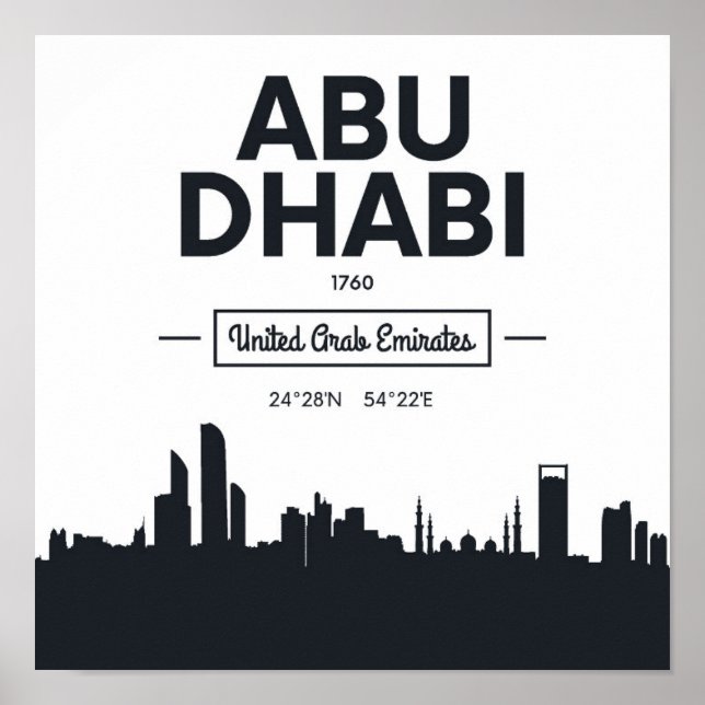 Poster Abu Dhabi | Coordenadas de cidades brancas e negra (Frente)