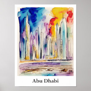 Poster Abu Dhabi Emirados Árabes Unidos Viagem de Aquarel