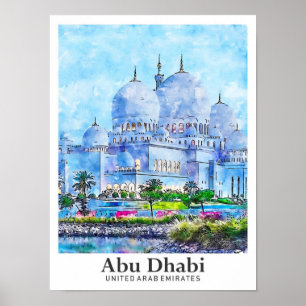 Poster Abu Dhabi UAE Viagem Watercolor Desenhado