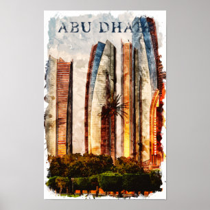 Poster Abu Dhabi UAE Watercolor Skyline