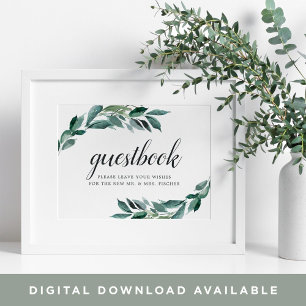 Poster Abundant Foliage Wedding Sinal Guestbook