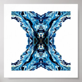 Poster Abyss Abstract Navy Blue Gold White Fluid Art