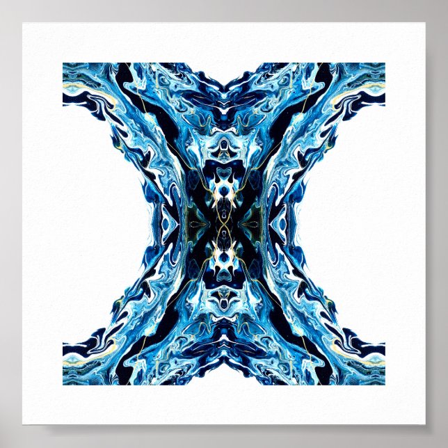 Poster Abyss Abstract Navy Blue Gold White Fluid Art (Frente)