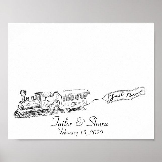 Poster Acabamos de Casar Trem de Noiva Pegadas dos Convid (Frente)