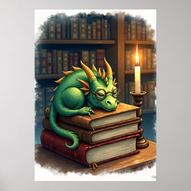 Poster Academia Sombria Leitura Dragão Adesivo Bibliófilo (Frente)